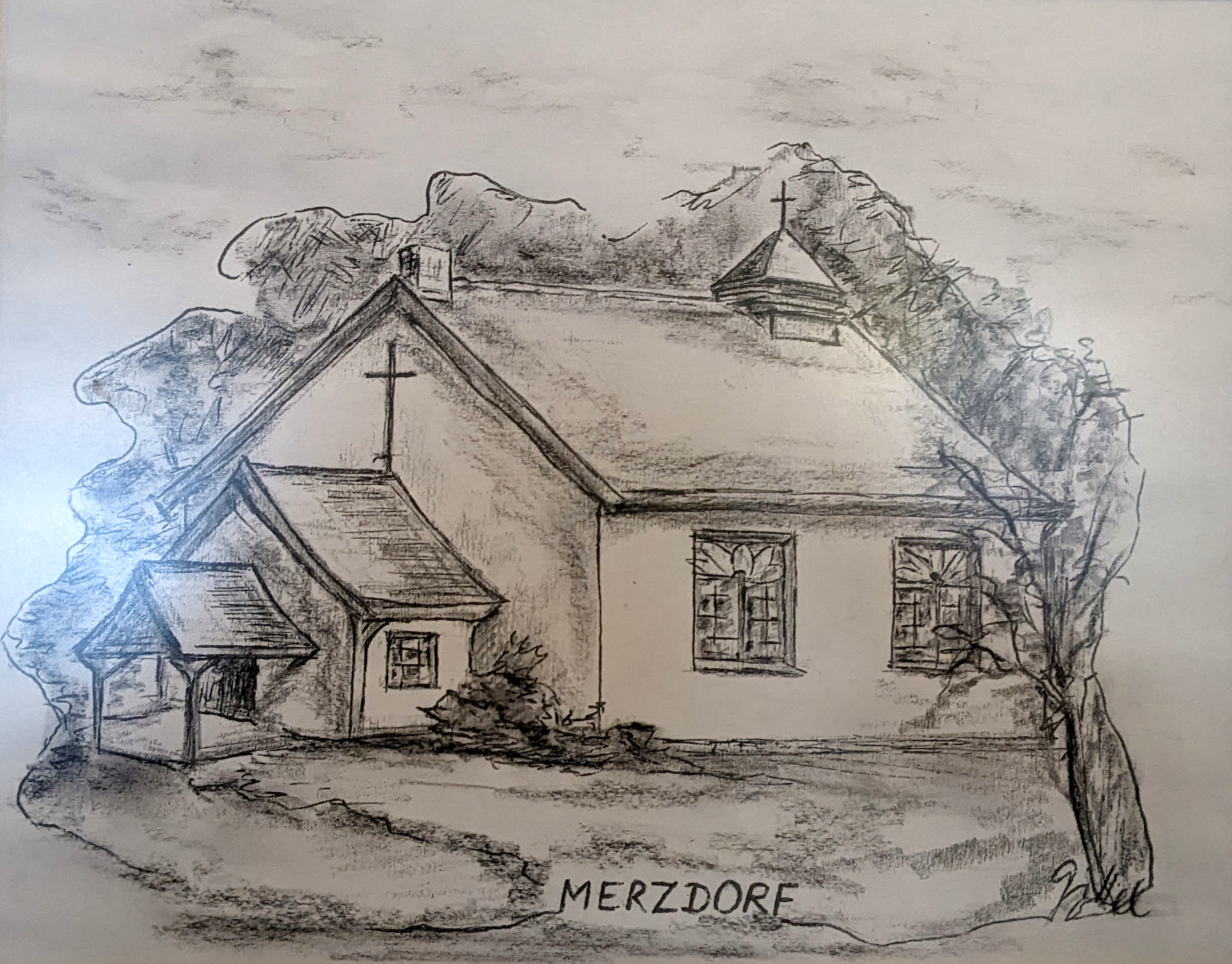 Eine Zeichnung der Kapelle in Merzdorf